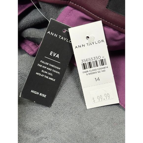 NWT Ann Taylor High Rise Eva Curvy Faux Leather Ankle Pants Women's 14 Burgundy - Picture 7 of 8